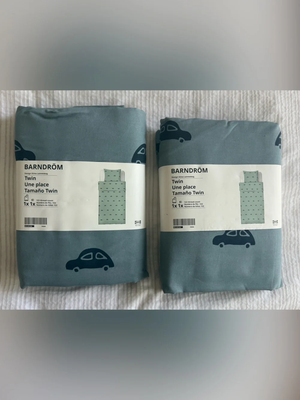 IKEA BARNDRÖM Twin Duvet Cover in Light Blue with Dark Blue Car Print